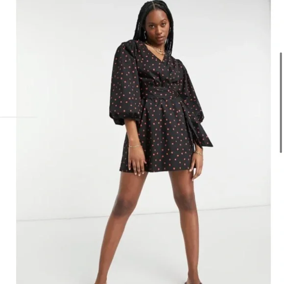 open lace back dress Burgundy Polka Dot Long Sleeve Romy Mini Dress main image 0